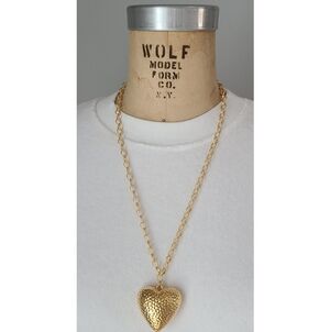 Gold Oversized Hammered Puff Heart Pendant Necklace